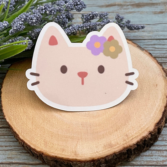 Cat Sticker | Cat Vinyl Sticker | Glossy Finish | Cute Cat Sticker | Cat Flower Sticker, Laptop Sticker, Water Bottle Sticker, Phone Sticker