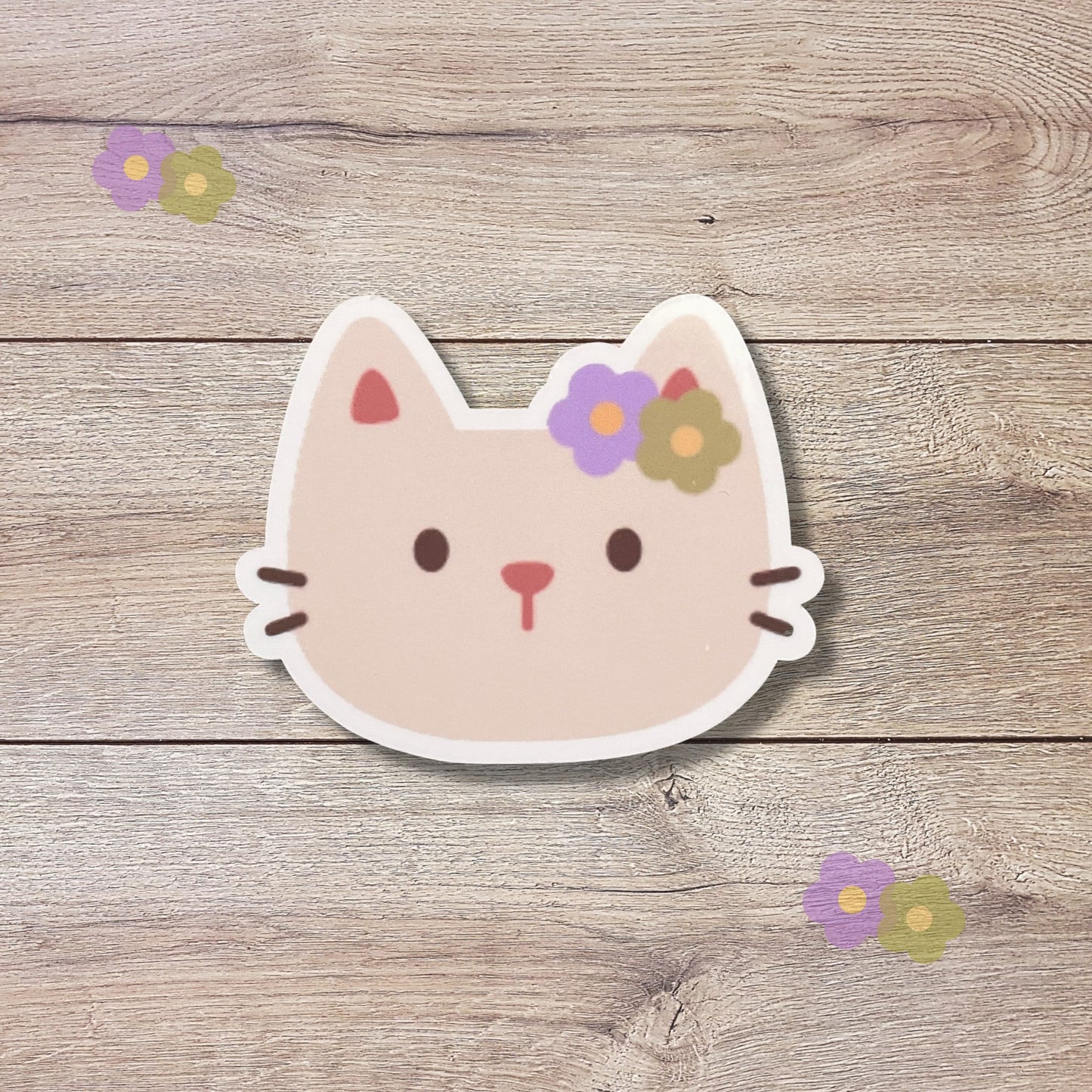 Cat Sticker | Cat Vinyl Sticker | Glossy Finish | Cute Cat Sticker | Cat Flower Sticker, Laptop Sticker, Water Bottle Sticker, Phone Sticker
