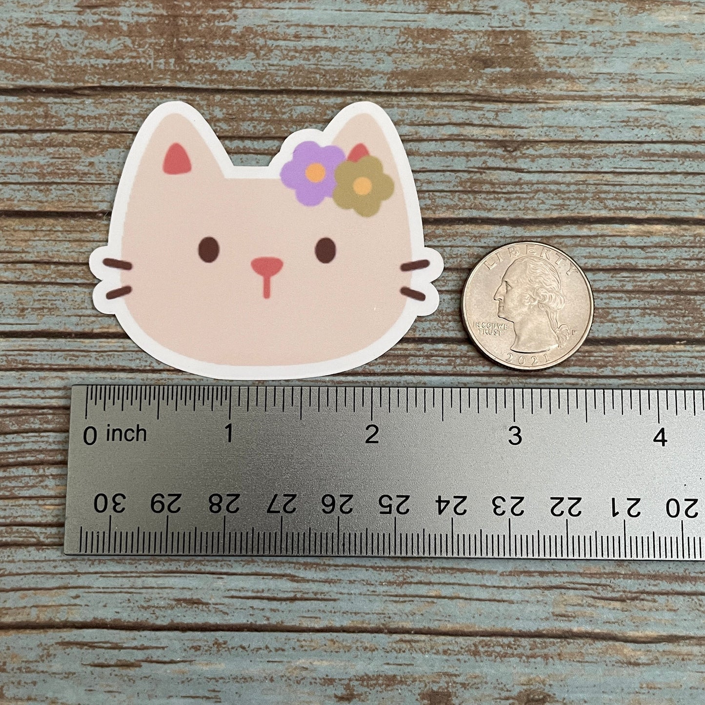 Cat Sticker | Cat Vinyl Sticker | Glossy Finish | Cute Cat Sticker | Cat Flower Sticker, Laptop Sticker, Water Bottle Sticker, Phone Sticker