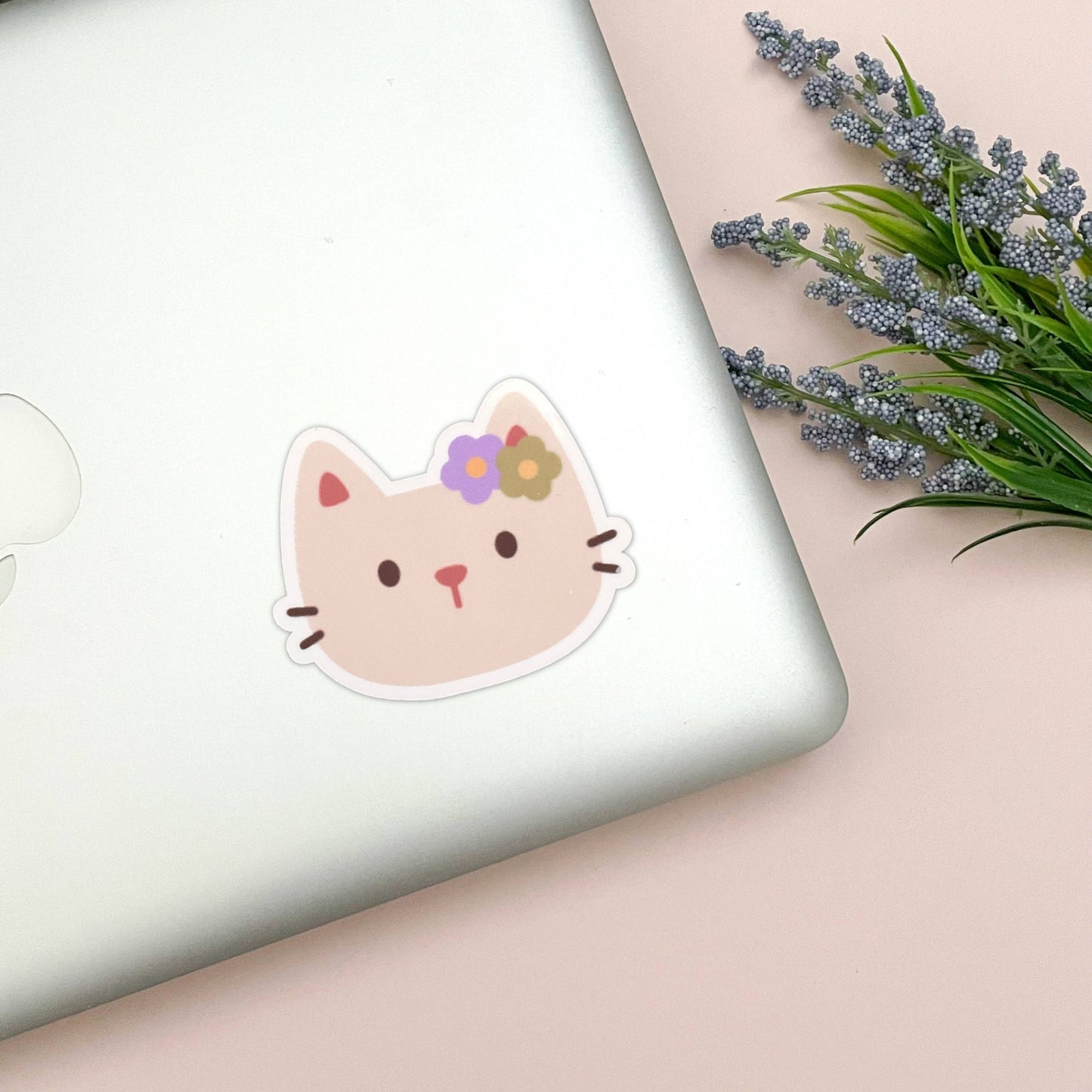 Cat Sticker | Cat Vinyl Sticker | Glossy Finish | Cute Cat Sticker | Cat Flower Sticker, Laptop Sticker, Water Bottle Sticker, Phone Sticker