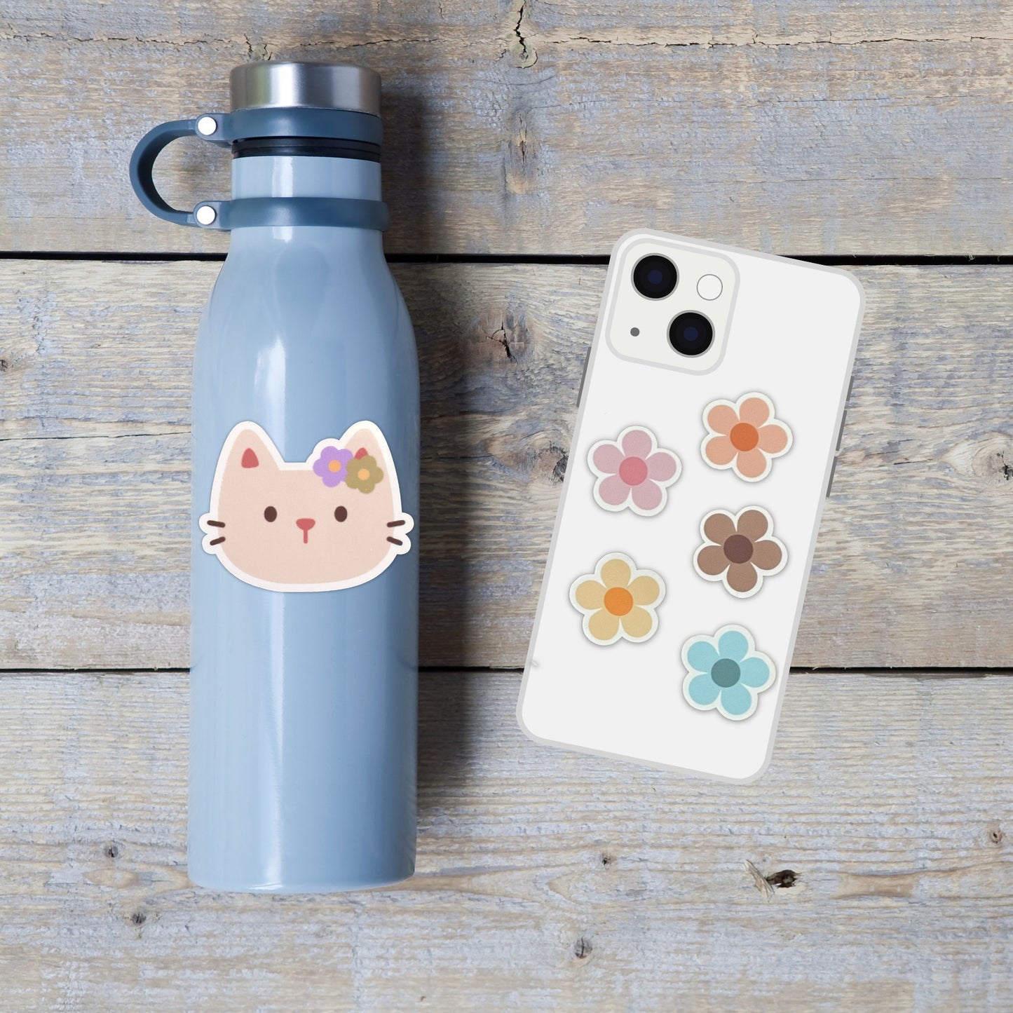 Cat Sticker | Cat Vinyl Sticker | Glossy Finish | Cute Cat Sticker | Cat Flower Sticker, Laptop Sticker, Water Bottle Sticker, Phone Sticker