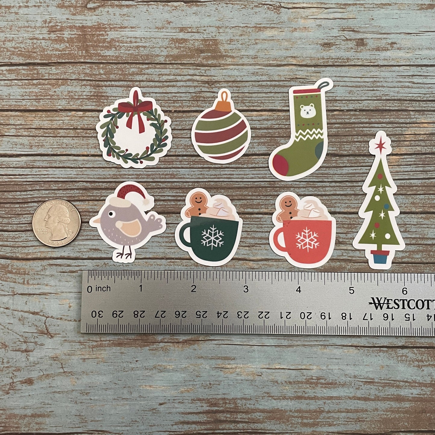 Christmas Sticker Set | Glossy Finish | Set of 7 | Fun Christmas Sticker | Christmas Sticker, Happy Holidays, Holiday Greeting Stickers