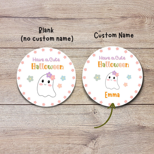 Personalized Cute Floral Ghost Halloween Party Favor Goody Bag Stickers