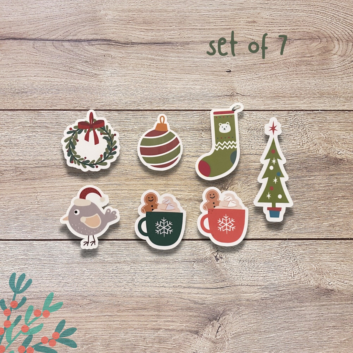 Christmas Sticker Set | Glossy Finish | Set of 7 | Fun Christmas Sticker | Christmas Sticker, Happy Holidays, Holiday Greeting Stickers