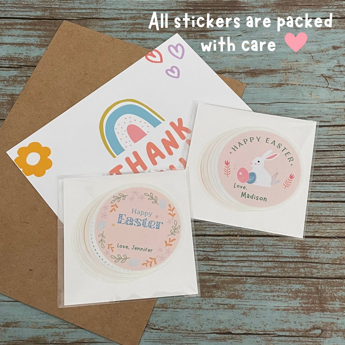 Personalized Happy Easter Stickers, Custom Easter Eggs Labels, Easter Gift Basket Party Favor Treat Bag Stickers, Customize Name Event Label
