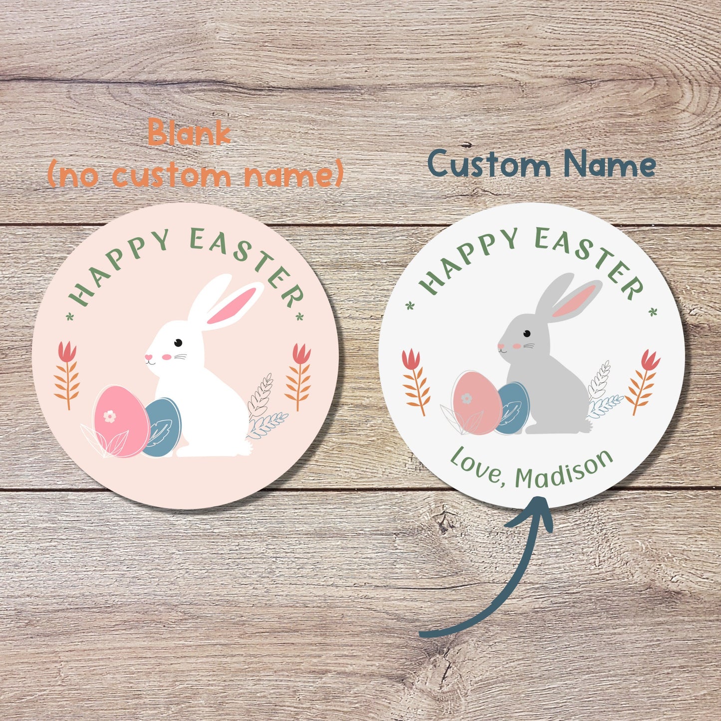 Personalized Easter Stickers, Matte or Glossy Finish, Custom Happy Easter Label, Easter Gift Basket Treat Bag Sticker, Easter Bunny Stickers