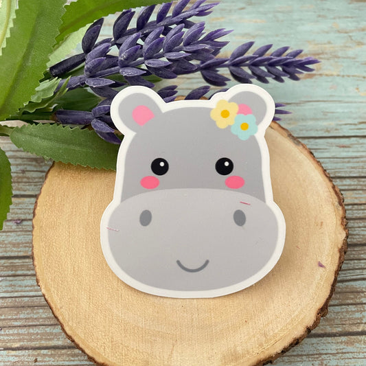 Hippo Vinyl Sticker | Glossy Finish | Floral Hippo Sticker | Laptop Sticker, Water Bottle Sticker, Animal Sticker, Cute Wildlife Animal