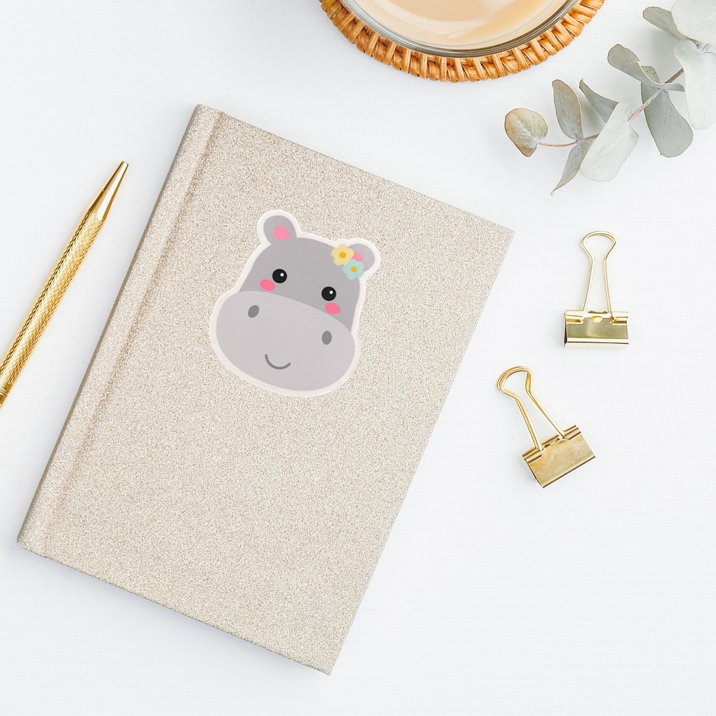 Hippo Vinyl Sticker | Glossy Finish | Floral Hippo Sticker | Laptop Sticker, Water Bottle Sticker, Animal Sticker, Cute Wildlife Animal