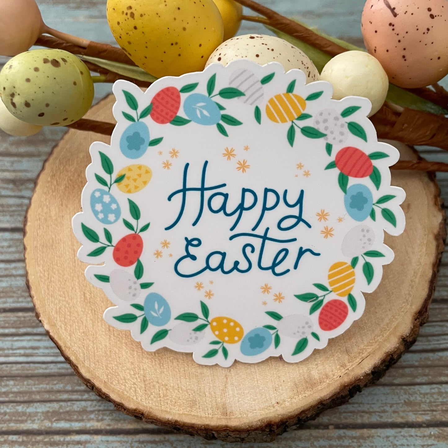 Happy Easter Vinyl Sticker, Easter Floral Vinyl Sticker for Laptop Water Bottle, Cute Easter Sticker for Easter Basket Favor, Easter Gift