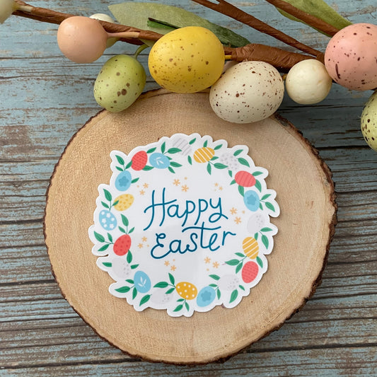 Happy Easter Vinyl Sticker, Easter Floral Vinyl Sticker for Laptop Water Bottle, Cute Easter Sticker for Easter Basket Favor, Easter Gift