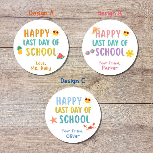 Personalized Happy Last Day of School Label, End of School Party Treat Bag Sticker