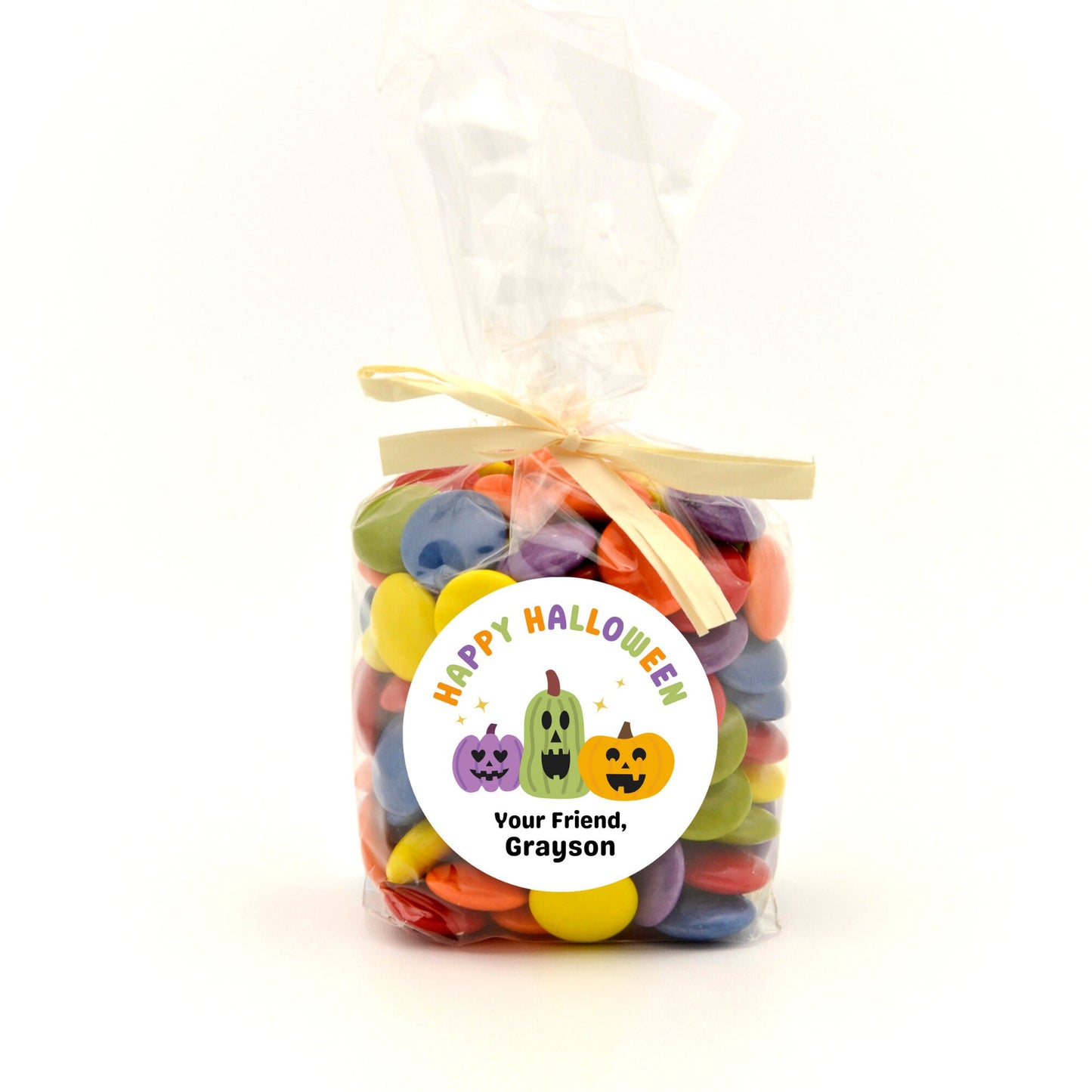 Personalized Triple Pumpkins Halloween Stickers, Custom Halloween Party Favor Goody Bag Label