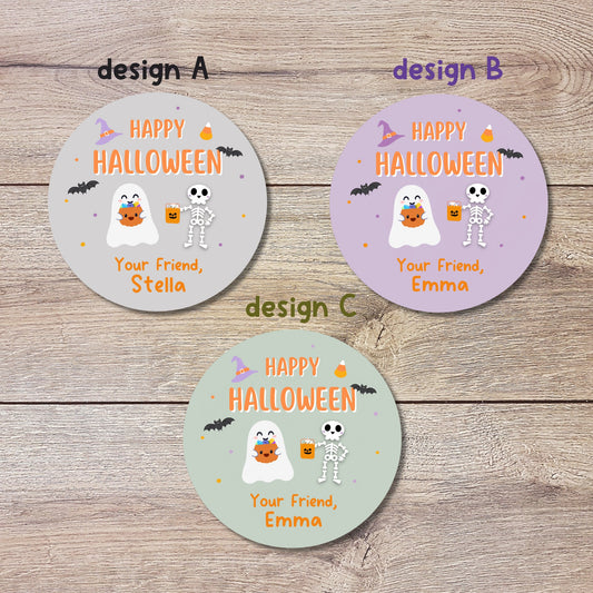Personalized Halloween Ghost & Friends Stickers, Custom Halloween Party Favor Labels