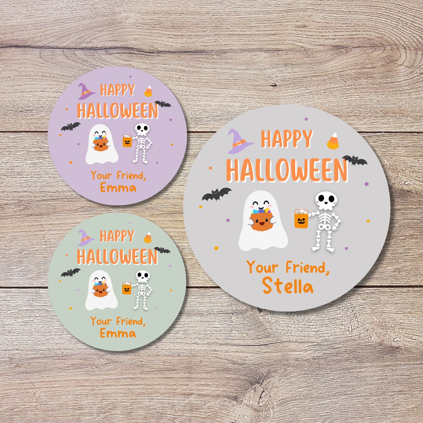 Personalized Halloween Ghost & Friends Stickers, Custom Halloween Party Favor Labels