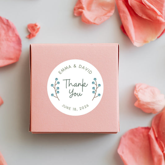 Personalized Floral Thank You Wedding Stickers, Custom Thank You Labels, Happy Wedding, Wedding Thank You Sticker, Custom Wedding Sticker