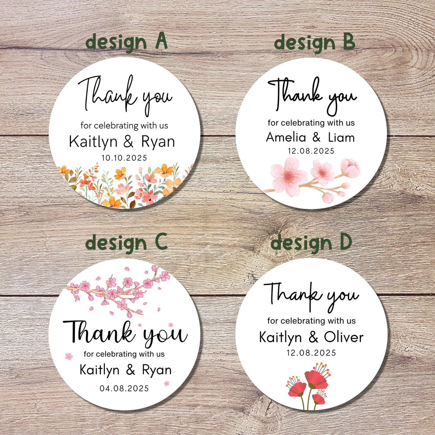 Personalized Floral Thank You Wedding Stickers, Custom Thank You Labels, Happy Wedding, Wedding Thank You Sticker, Custom Wedding Sticker