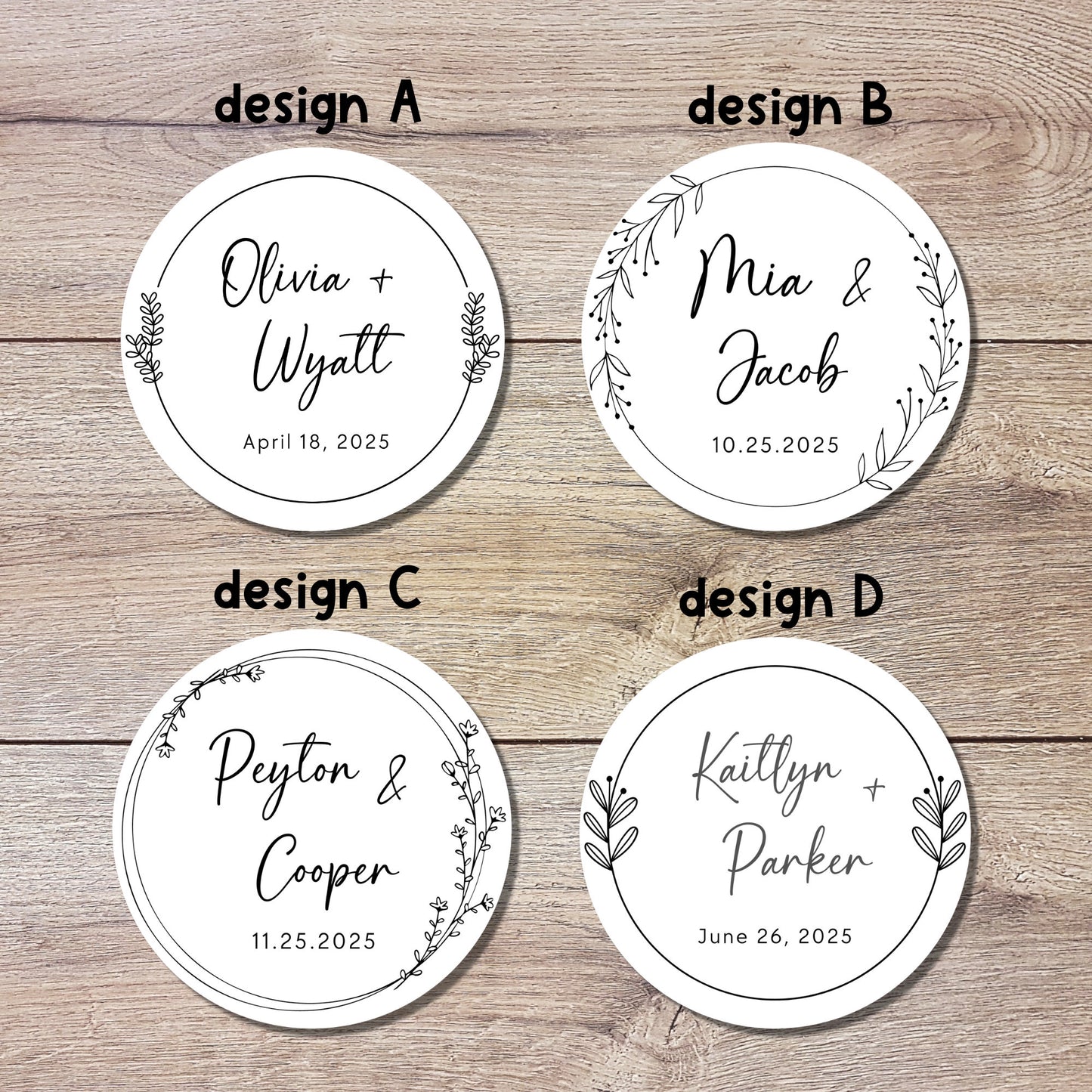 Personalized Floral Wedding Stickers, Custom Wedding Labels, Happy Wedding Favor, Invitation Envelope Seal, Custom Wedding Initials Sticker