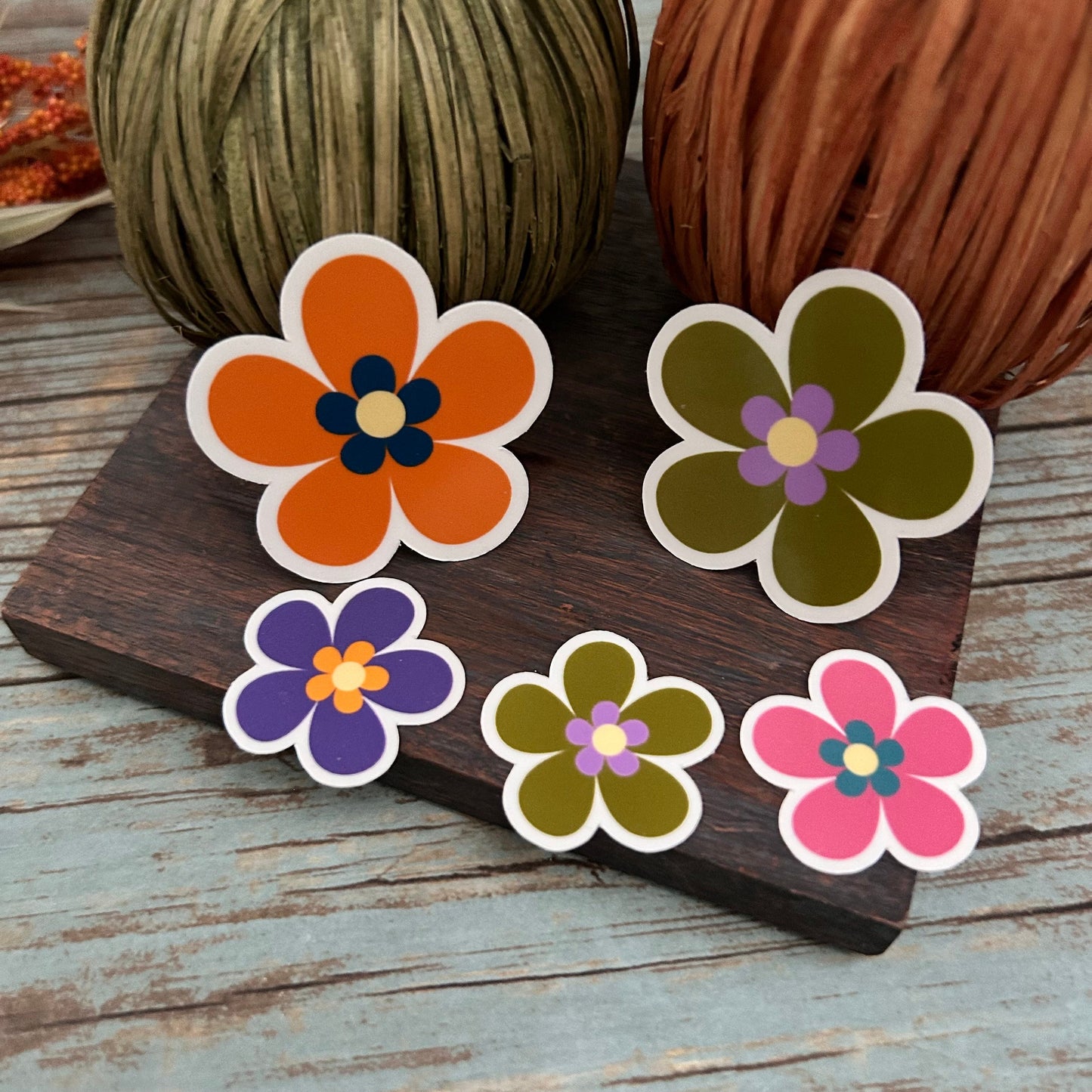 Fall Flowers Vinyl Sticker Set of 6, Flower Pack, 1" 1.5"or 2" Matte or Glossy Finish, Mini Flower Laptop Water Bottle Phone Fall Sticker,