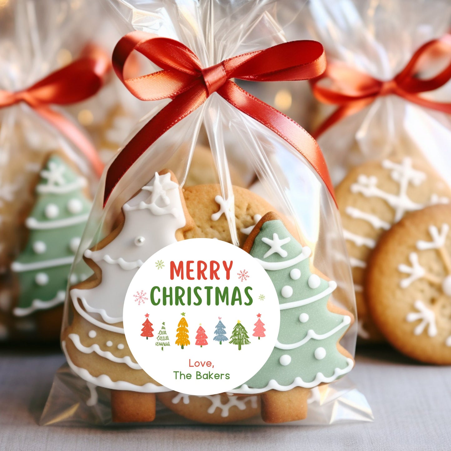 Merry Christmas Stickers, Personalized Xmas Trees Happy Holiday Label
