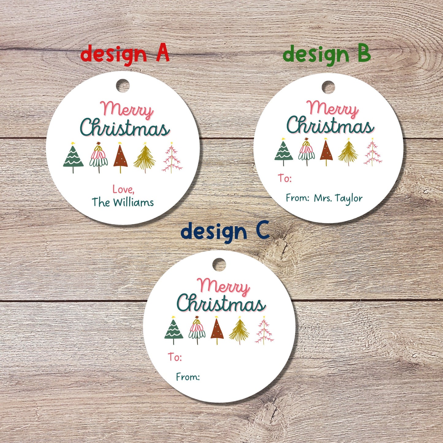 Personalized Christmas Trees Gift Tags, Custom Holiday Gift Tags, Matte Finish