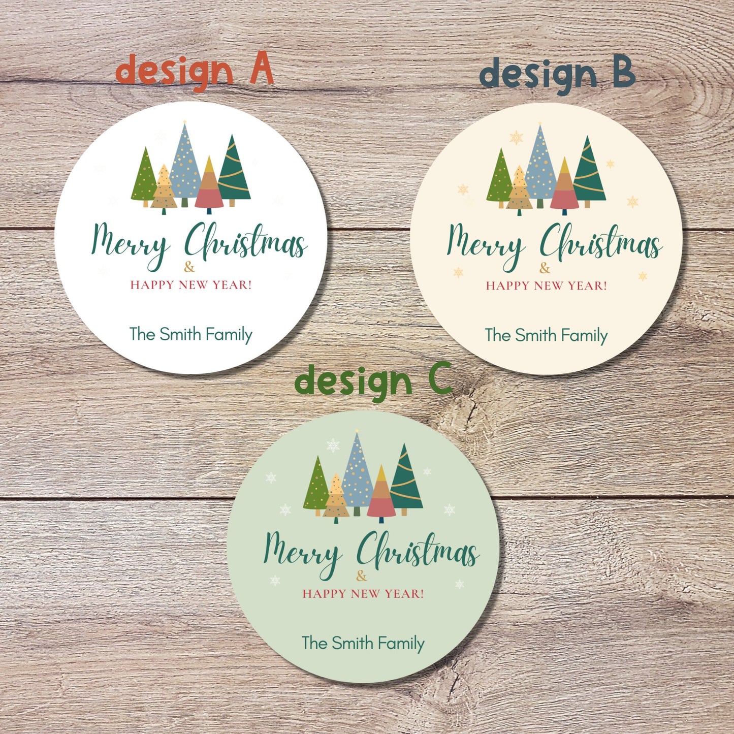 Merry Christmas Stickers, Personalized Happy Holiday Label, Custom Easy Peel Christmas Invitation Gift Wrap Envelope Seal Sticker Xmas Tree