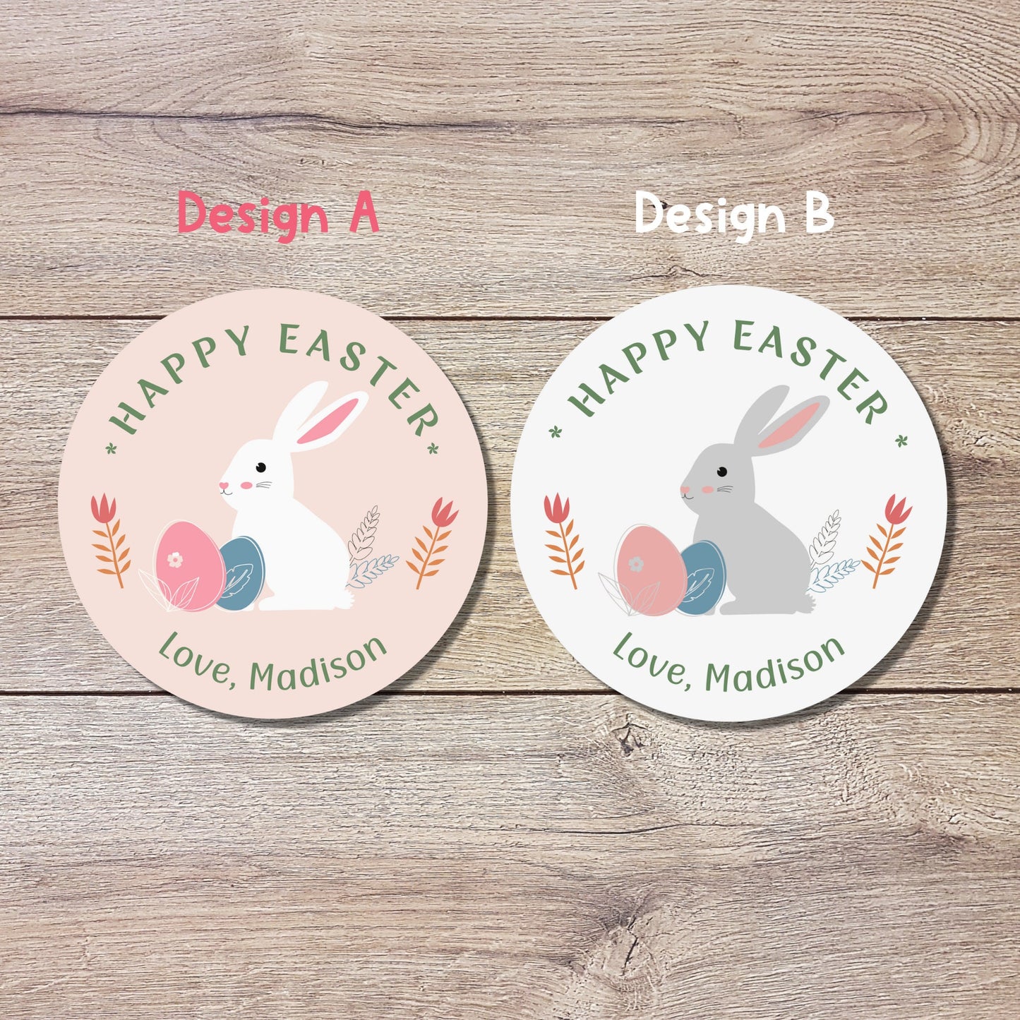 Personalized Easter Stickers, Matte or Glossy Finish, Custom Happy Easter Label, Easter Gift Basket Treat Bag Sticker, Easter Bunny Stickers