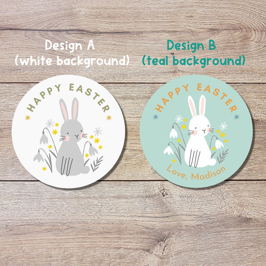 Personalized Easter Stickers, Matte or Glossy Finish, Custom Happy Easter Label, Easter Gift Basket Treat Bag Sticker, Easter Bunny Stickers