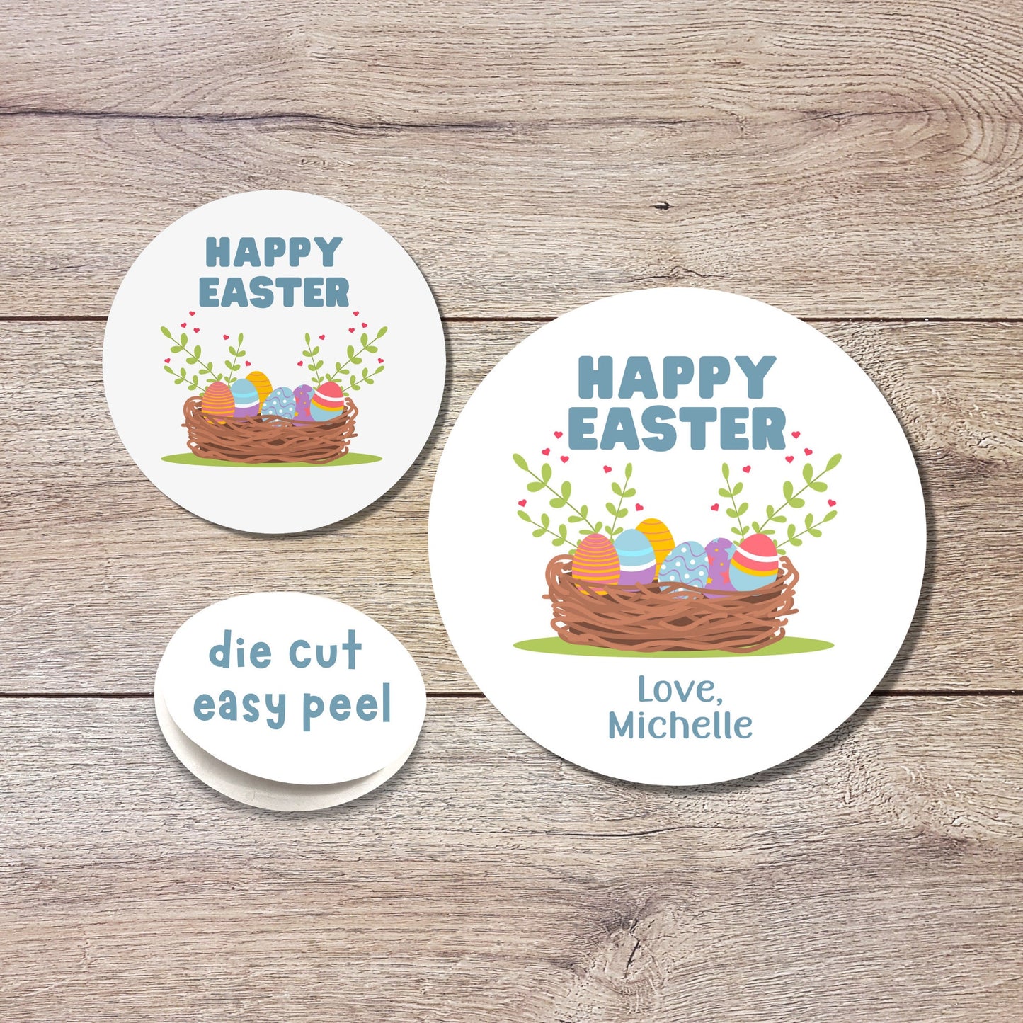 Personalized Easter Stickers, Matte or Glossy Finish, Custom Happy Easter Label, Easter Gift Basket Treat Bag Sticker, Cute Easter Stickers