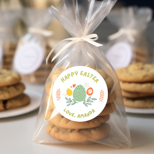 Personalized Easter Stickers, Matte or Glossy Finish, Custom Happy Easter Label, Easter Gift Basket Treat Bag Sticker, Easter Egg Stickers