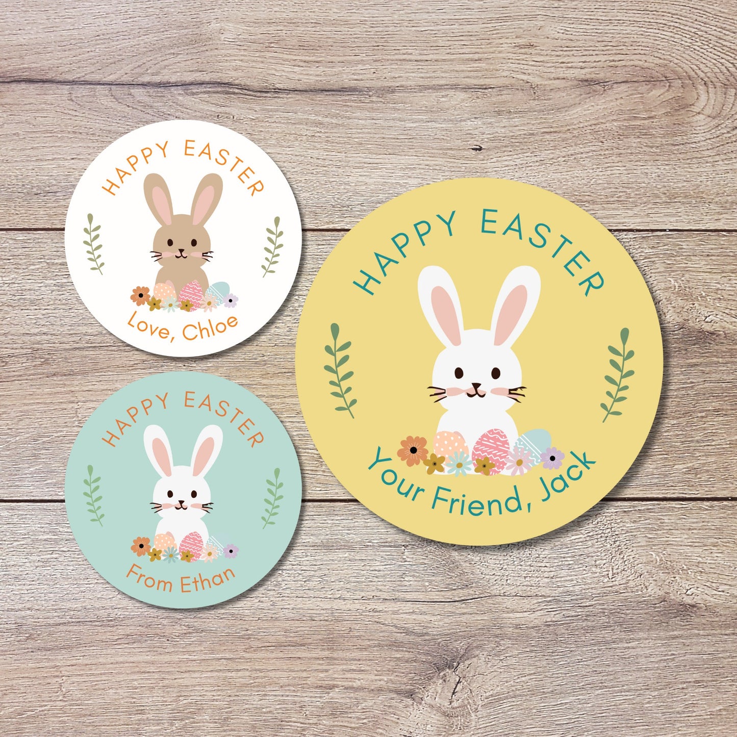 Personalized Easter Stickers, Matte or Glossy Finish, Custom Happy Easter Label, Easter Gift Basket Treat Bag Sticker, Cute Easter Stickers