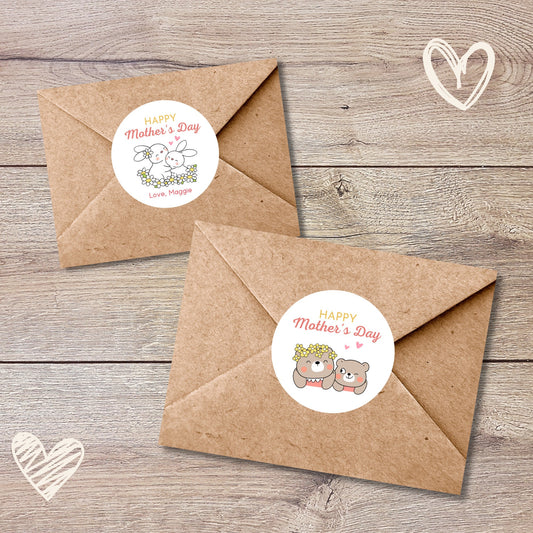Mother's Day Stickers, Personalized Mother's Day Labels, Custom Happy Mother's Day Gift Party Favor Stickers, Matte or Glossy Finish