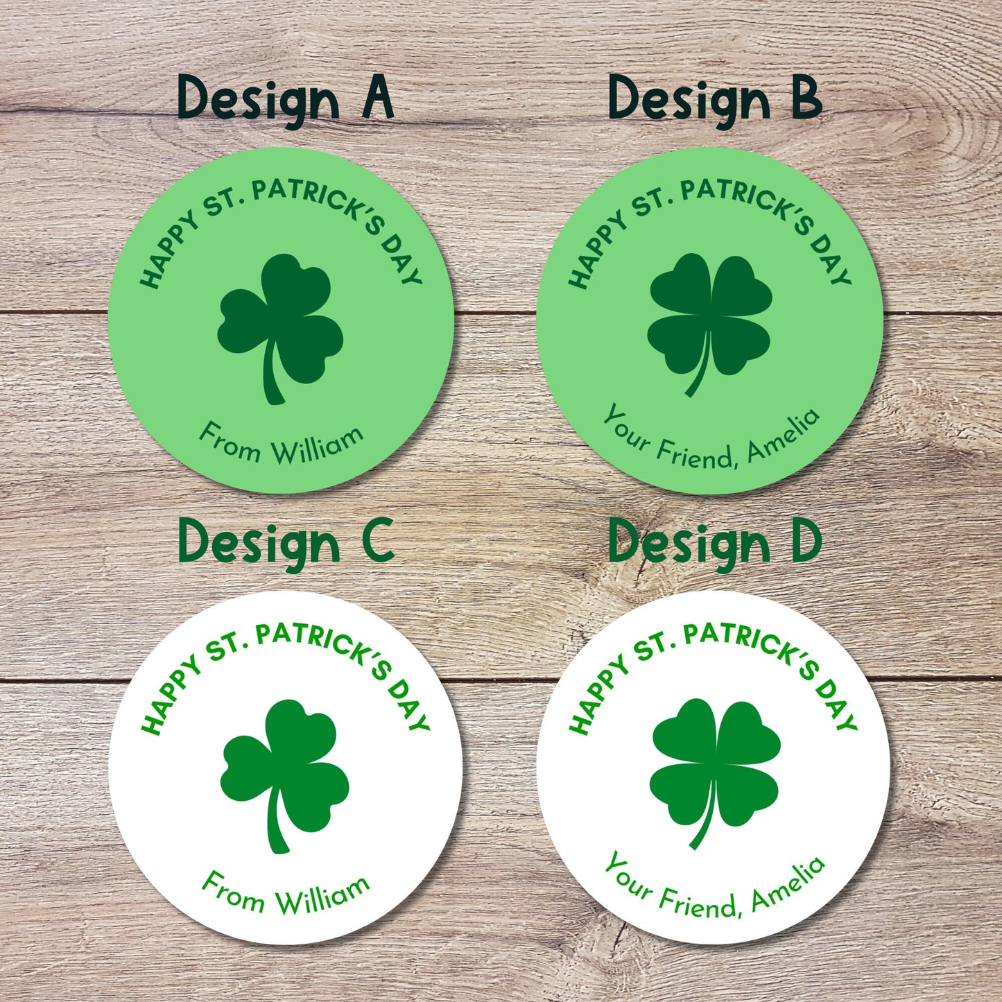 St. Patrick's Day Shamrock Stickers, Personalized St Patrick's Party Favor Label, School Party Treat Bag Stickers, St Paddy's Day Irish