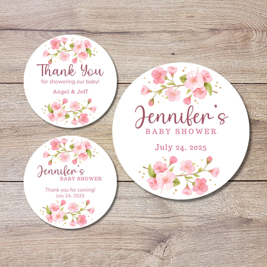 Baby Shower Stickers, Custom Floral Thank You for Showering Our Baby with Love Labels, Mom to Be Sprinkling Baby Party Favor Sticker