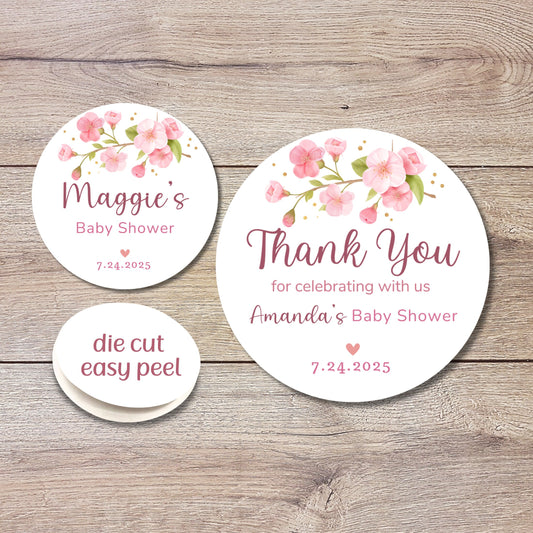Baby Shower Stickers, Custom Floral Thank You for Showering Our Baby with Love Labels, Mom to Be Sprinkling Baby Party Favor Sticker