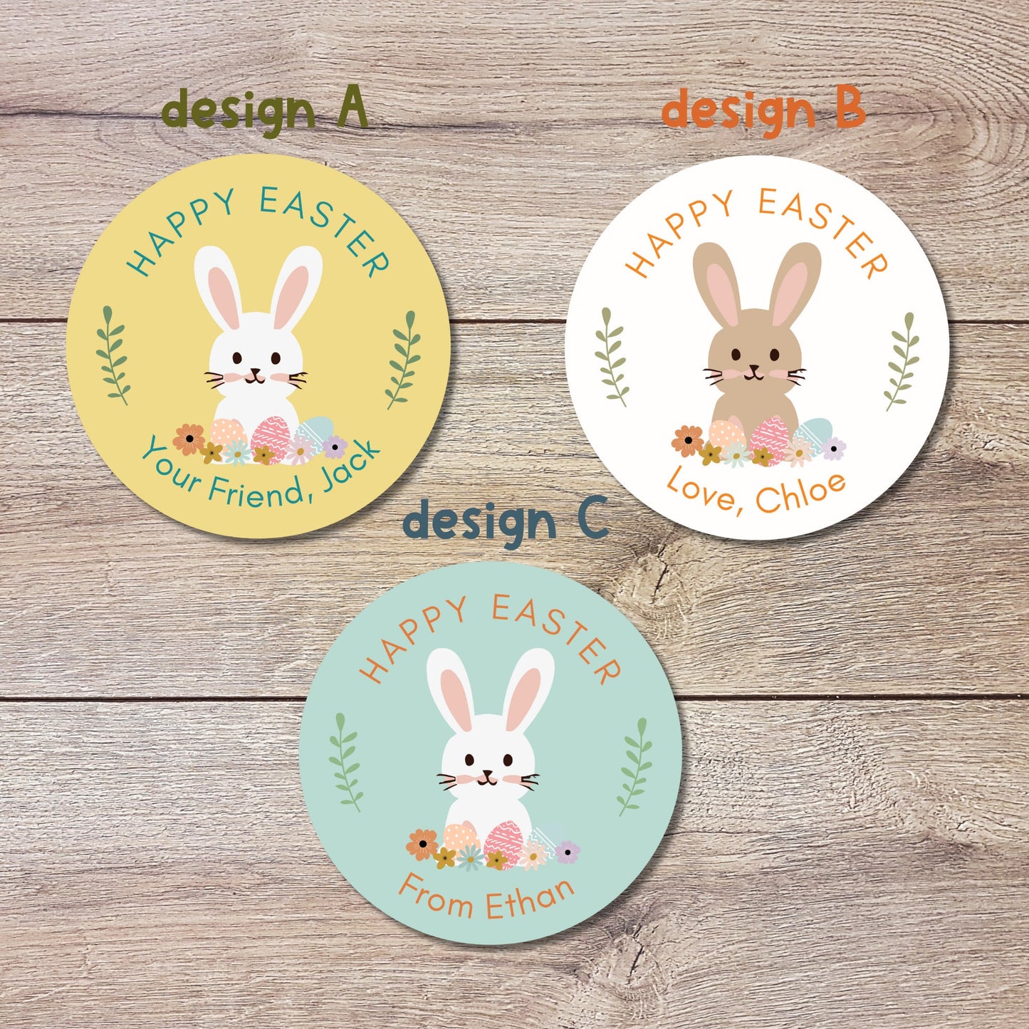 Personalized Easter Stickers, Matte or Glossy Finish, Custom Happy Easter Label, Easter Gift Basket Treat Bag Sticker, Cute Easter Stickers