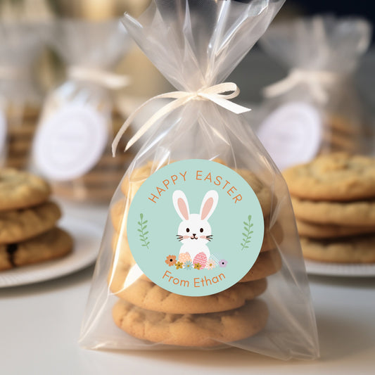 Personalized Easter Stickers, Matte or Glossy Finish, Custom Happy Easter Label, Easter Gift Basket Treat Bag Sticker, Cute Easter Stickers