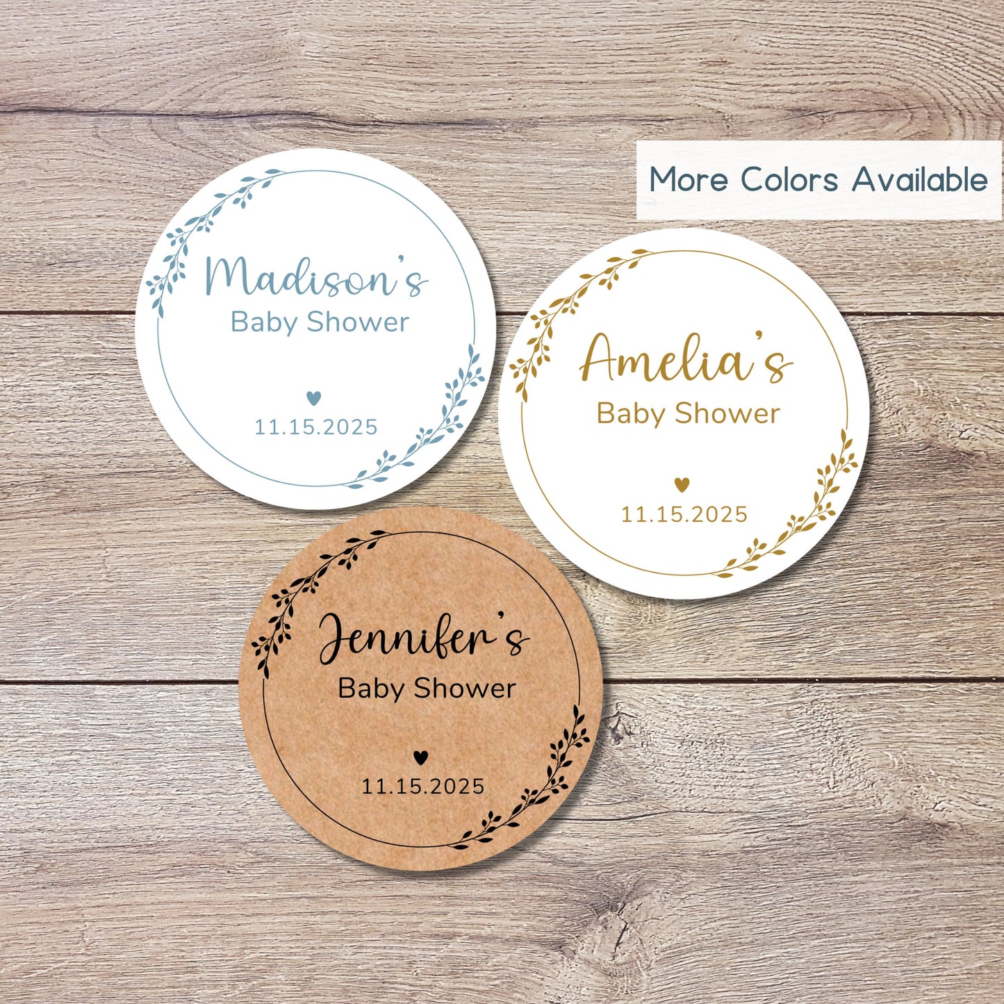 Kraft Baby Shower Stickers, Custom Floral Wreath Thank You Labels, Personalized Baby Party Favor, Kraft Brown Paper Stickers, Various Sizes