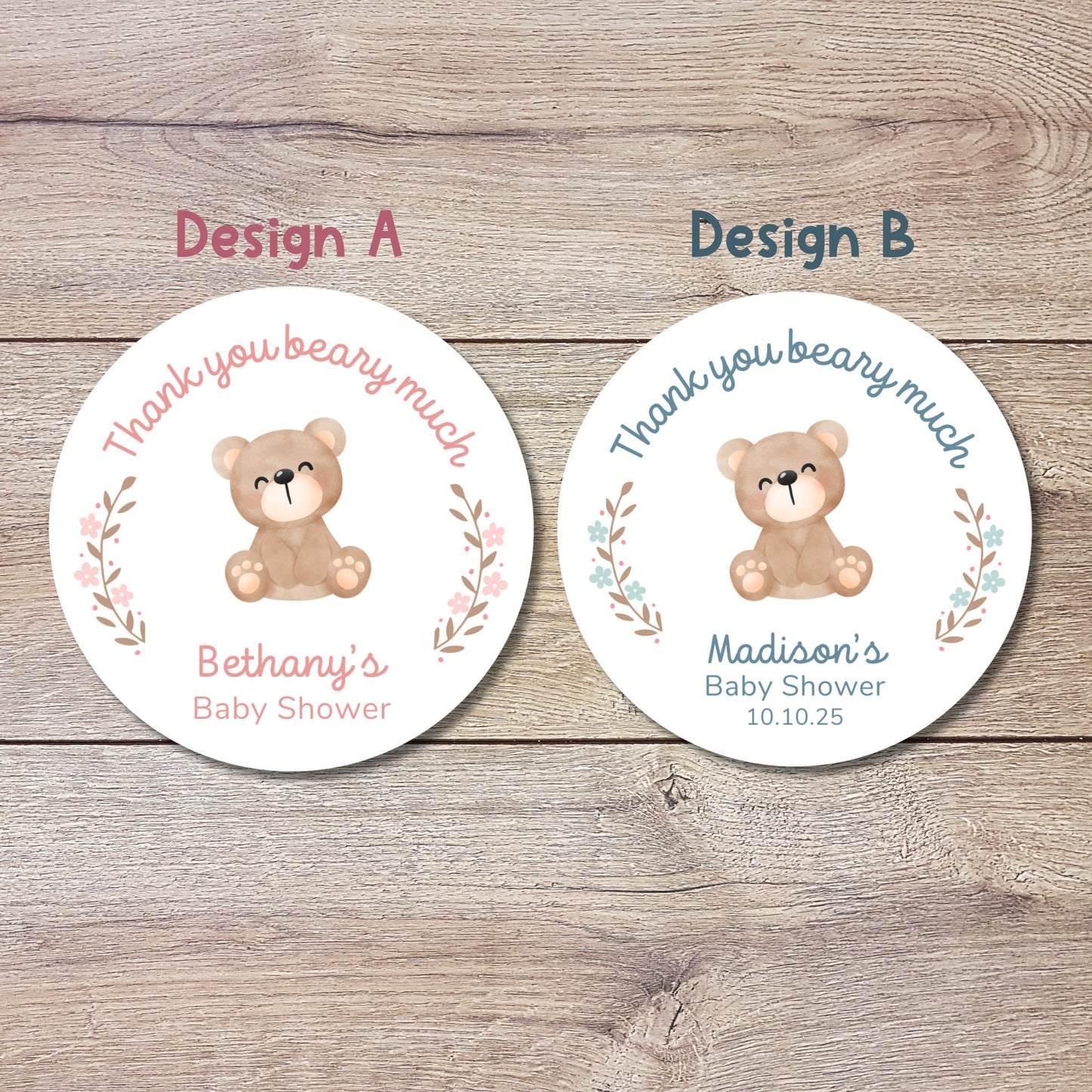 Personalized Baby Shower Stickers, Custom Thank You Beary Much Party Favor Labels, Teddy Bear Baby Girl Baby Boy Shower Stickers