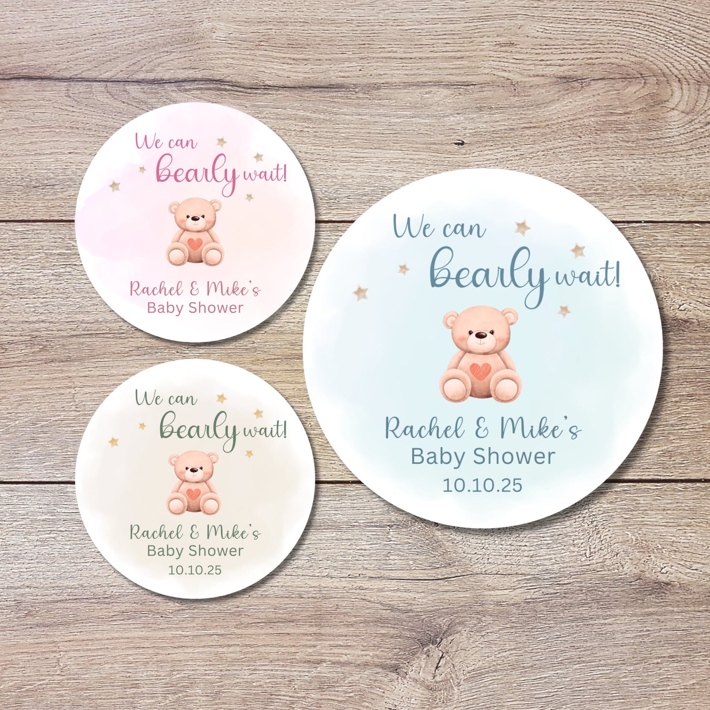 Personalized Baby Shower Stickers, Custom We Can Bearly Wait Party Favor Labels, Teddy Bear Baby Girl Baby Boy Shower Stickers
