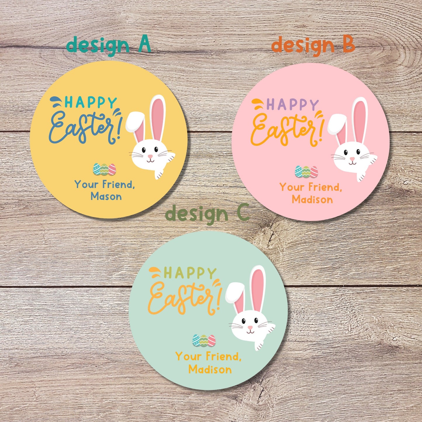 Personalized Easter Stickers, Matte or Glossy Finish, Custom Happy Easter Label, Easter Gift Basket Treat Bag Sticker, Easter Bunny Stickers