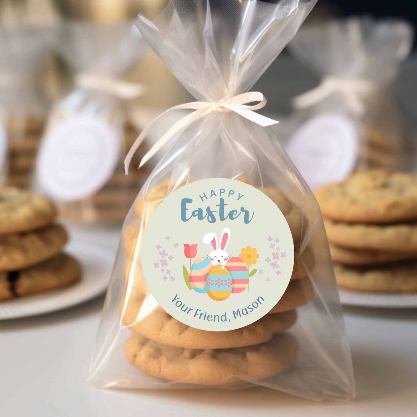 Personalized Easter Stickers, Matte or Glossy Finish, Custom Happy Easter Label, Easter Gift Basket Treat Bag Sticker, Easter Bunny Stickers