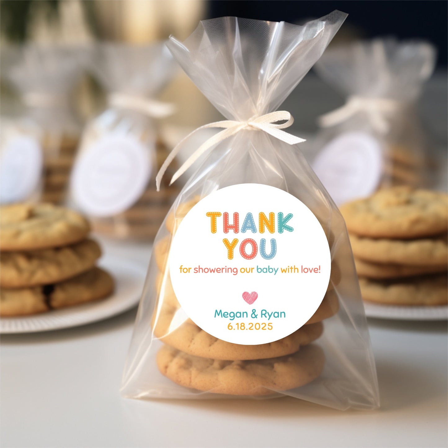 Personalized Baby Shower Stickers, Custom Thank You for Showering Our Baby with Love Labels, Mom to Be Thank You Party Favor Sticker