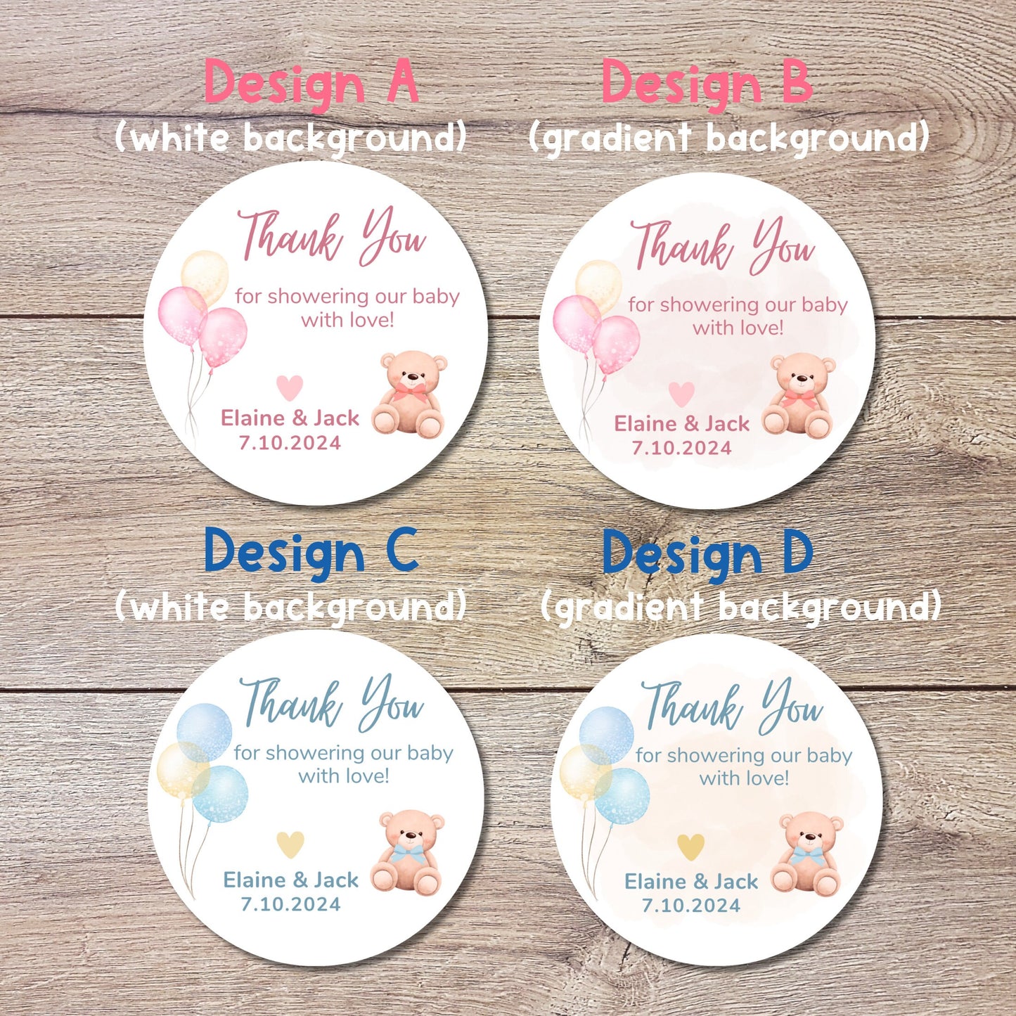 Personalized Baby Shower Stickers, Custom Thank You for Showering Our Baby with Love Labels, Mom to Be Thank You Party Favor Sticker
