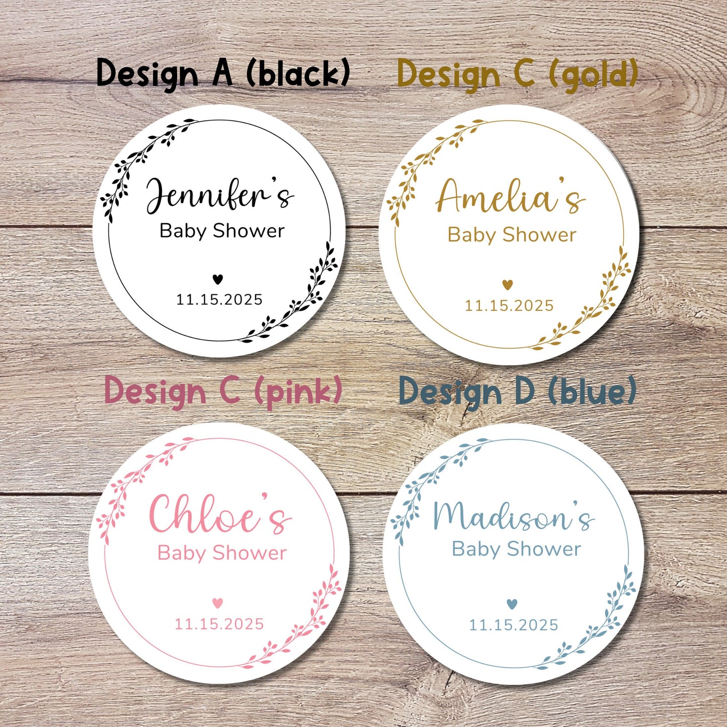 Kraft Baby Shower Stickers, Custom Floral Wreath Thank You Labels, Personalized Baby Party Favor, Kraft Brown Paper Stickers, Various Sizes