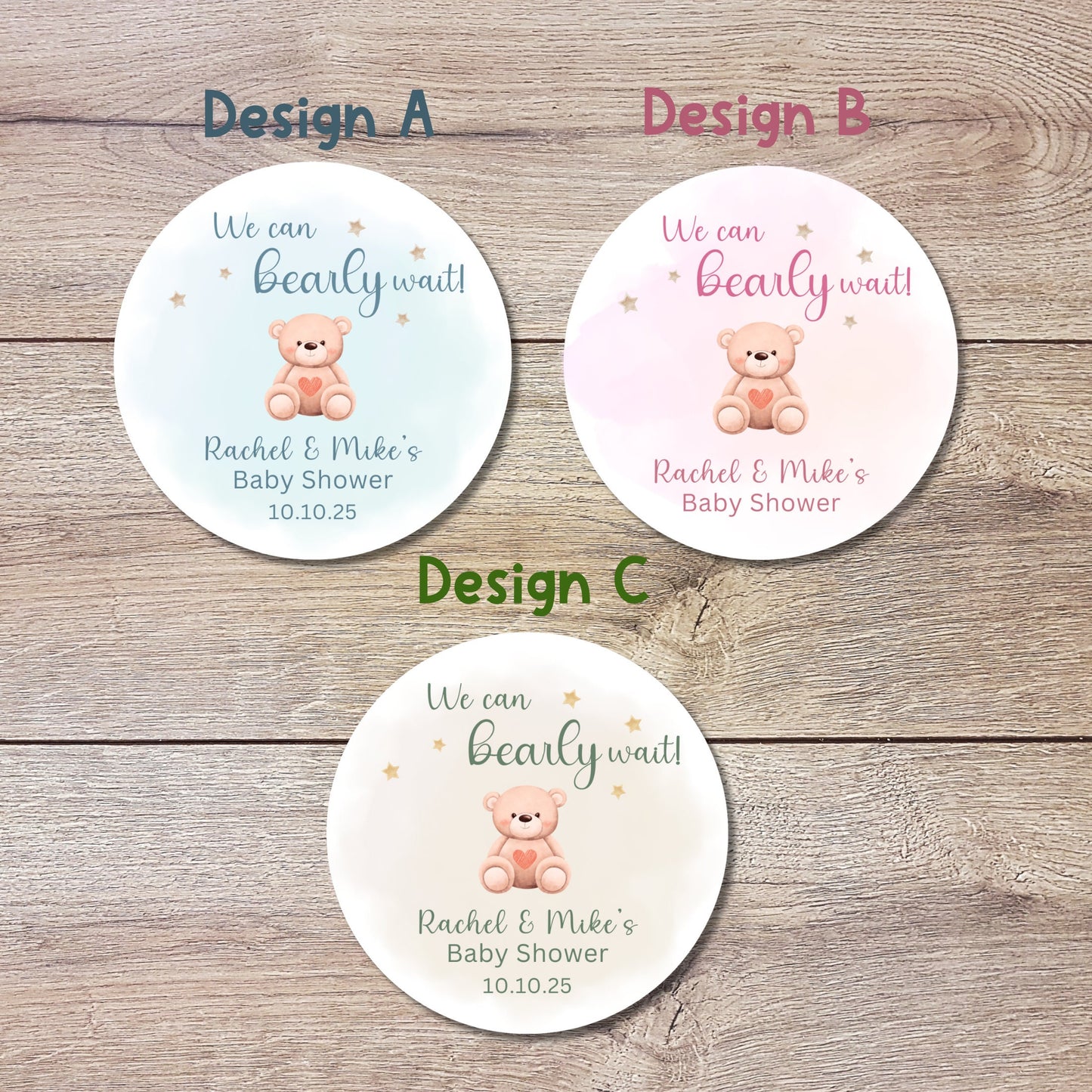 Personalized Baby Shower Stickers, Custom We Can Bearly Wait Party Favor Labels, Teddy Bear Baby Girl Baby Boy Shower Stickers