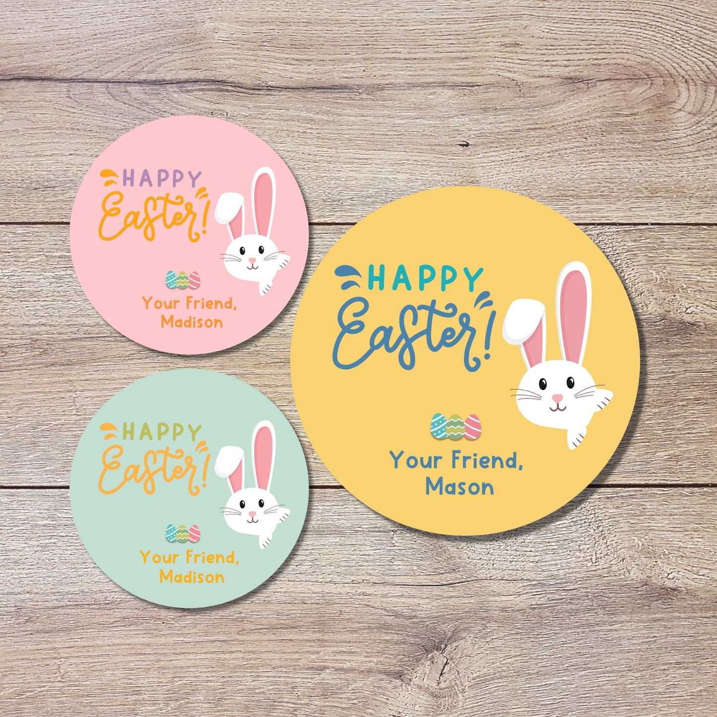 Personalized Easter Stickers, Matte or Glossy Finish, Custom Happy Easter Label, Easter Gift Basket Treat Bag Sticker, Easter Bunny Stickers