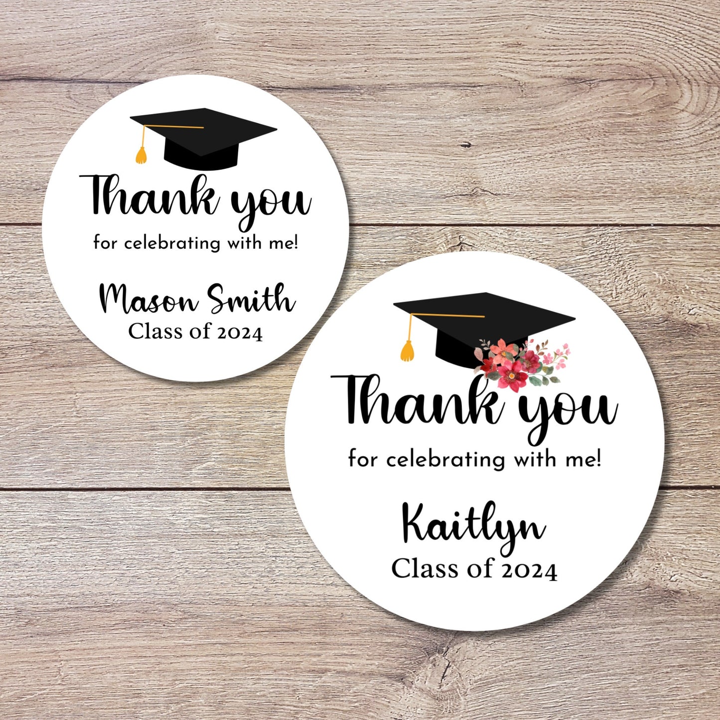 Graduation Thank You Stickers, Personalized Floral Happy Graduation Labels, Custom Graduation Party Favor, Gift Bags Envelope Seal