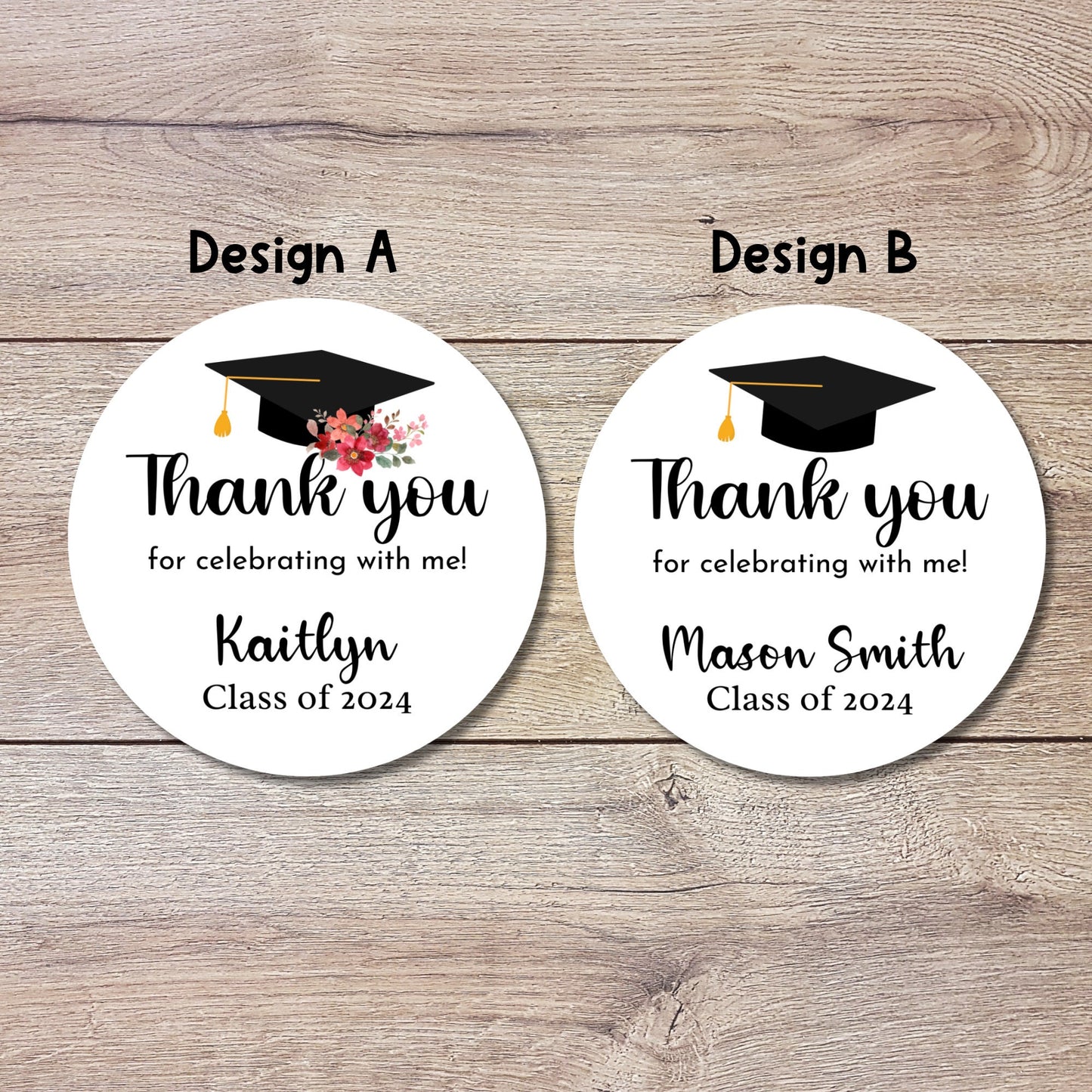 Graduation Thank You Stickers, Personalized Floral Happy Graduation Labels, Custom Graduation Party Favor, Gift Bags Envelope Seal
