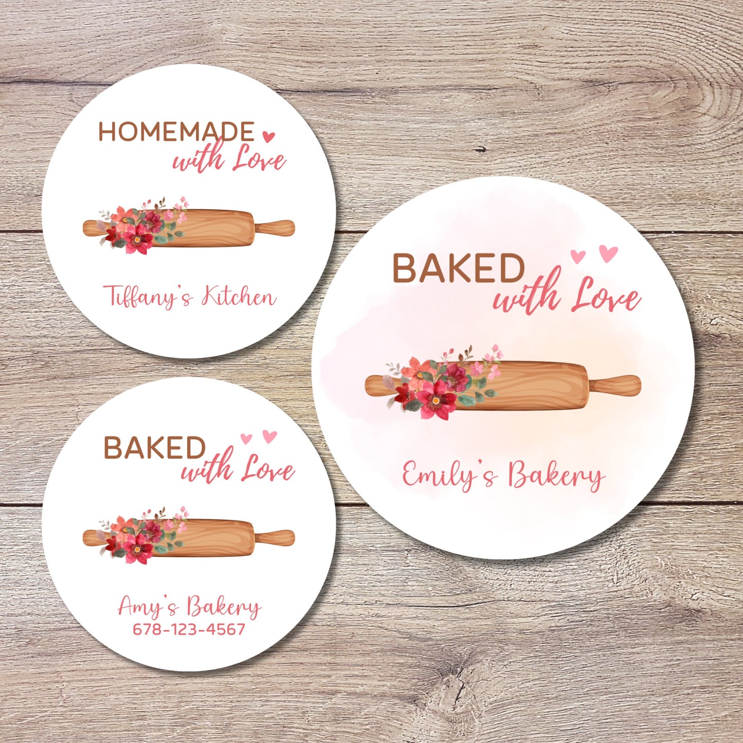 Personalized Baked with Love Stickers, Customized Baked Goods Label, Homemade with Love Small Business Bakery Packaging Label Baking Sticker