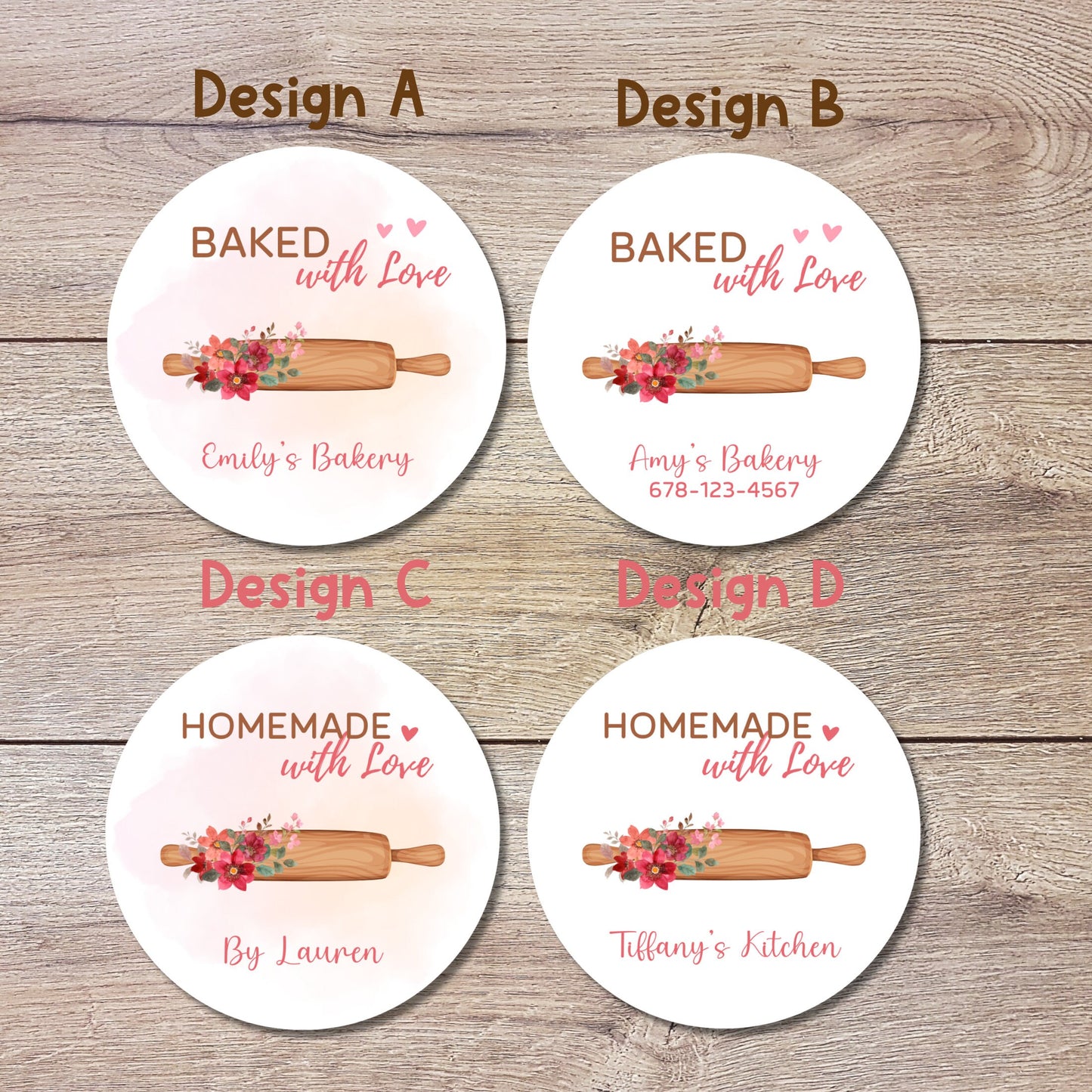 Personalized Baked with Love Stickers, Customized Baked Goods Label, Homemade with Love Small Business Bakery Packaging Label Baking Sticker